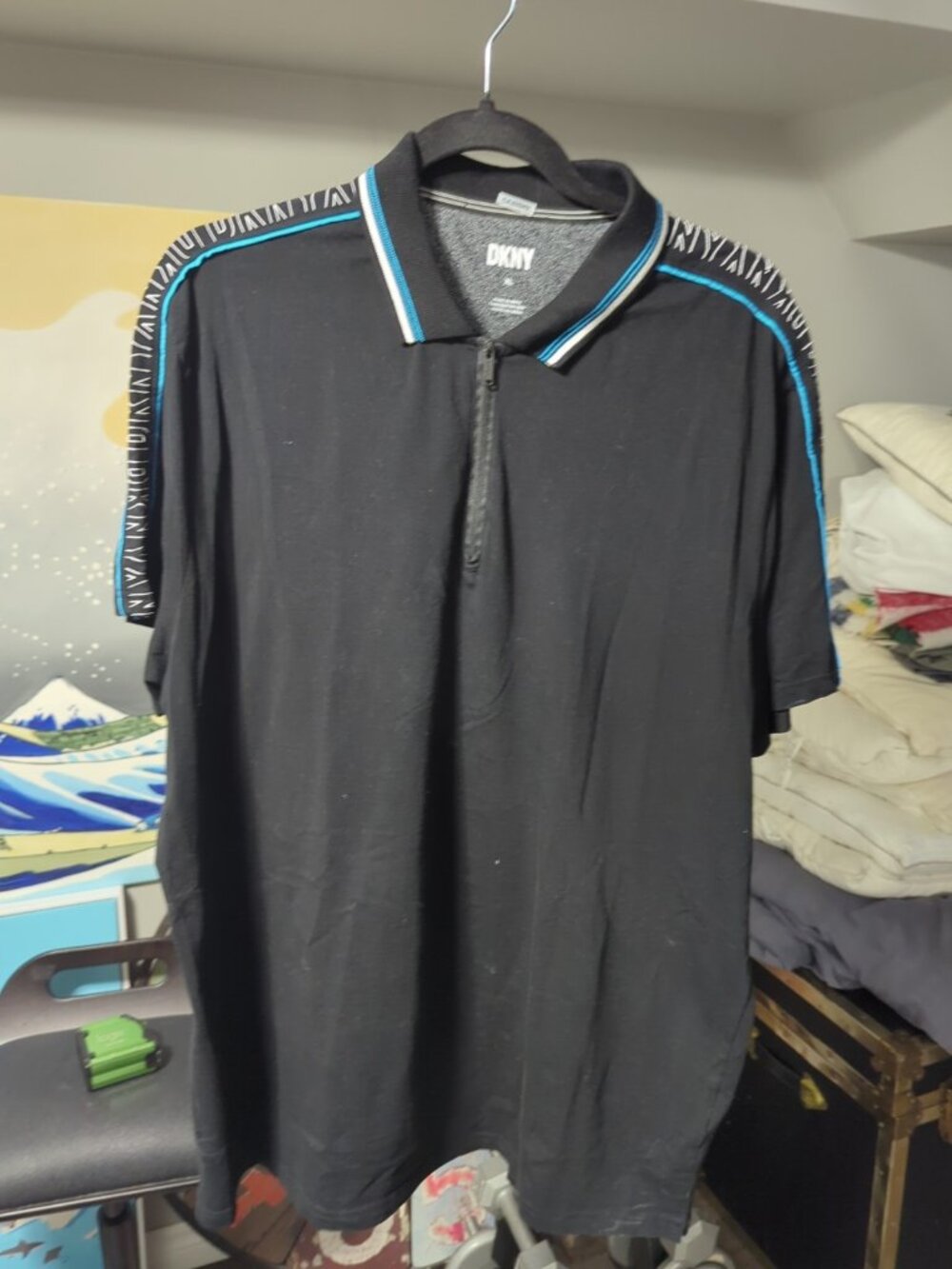 DKNY Shirt Mens Extra Large White Black 1/4 Zip Pullover Stretch Cotton Blend